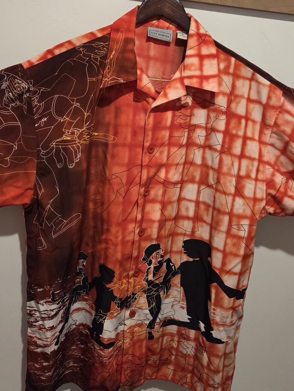 Vintage City Hunter New York All Over Print Button-Up Shirt Men’s XL Y2K Hip Hop